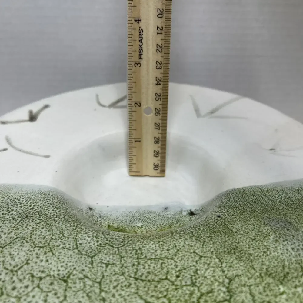 Studio Art Pottery Candle Holder Green White Lava Glaze Centerpiece Footed Sign